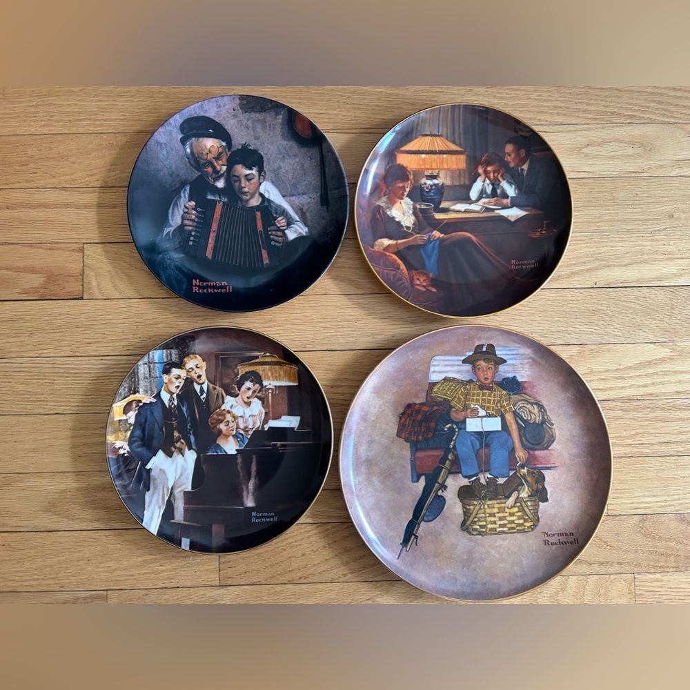 4 Vintage Collectible Norman Rockwell Plates with Authentication